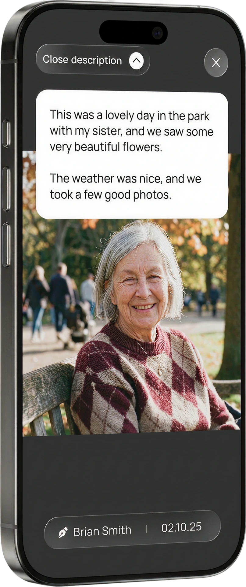A shared memory with photo and note in the Glimt app